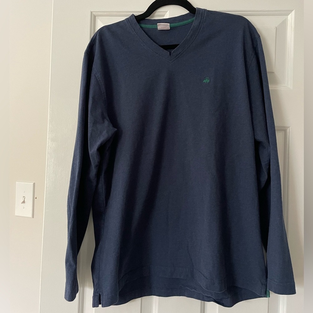 Brooks Brothers Heathered Navy V-Neck Cotton Top Large